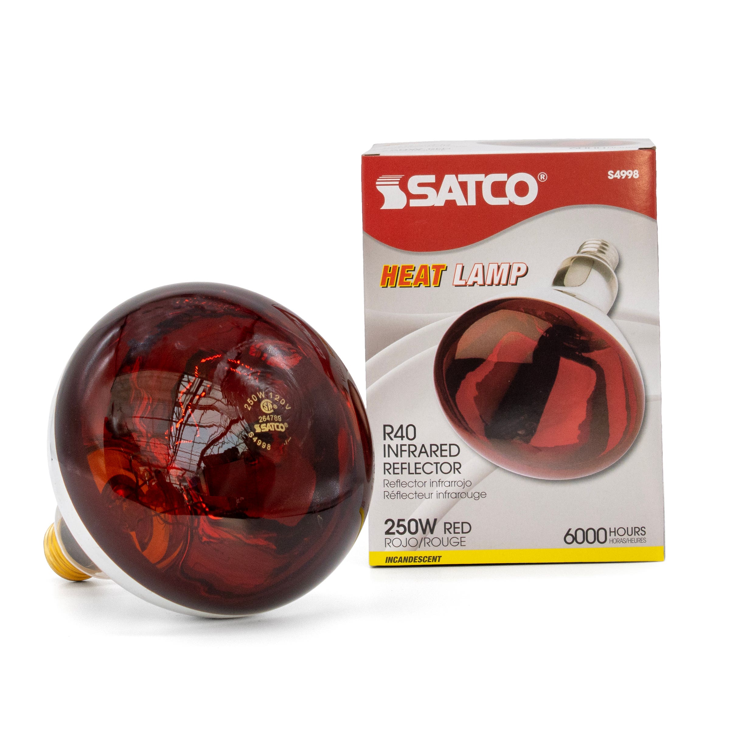 250W Incandescent Red Heat Lamp Bulb, Dimmable