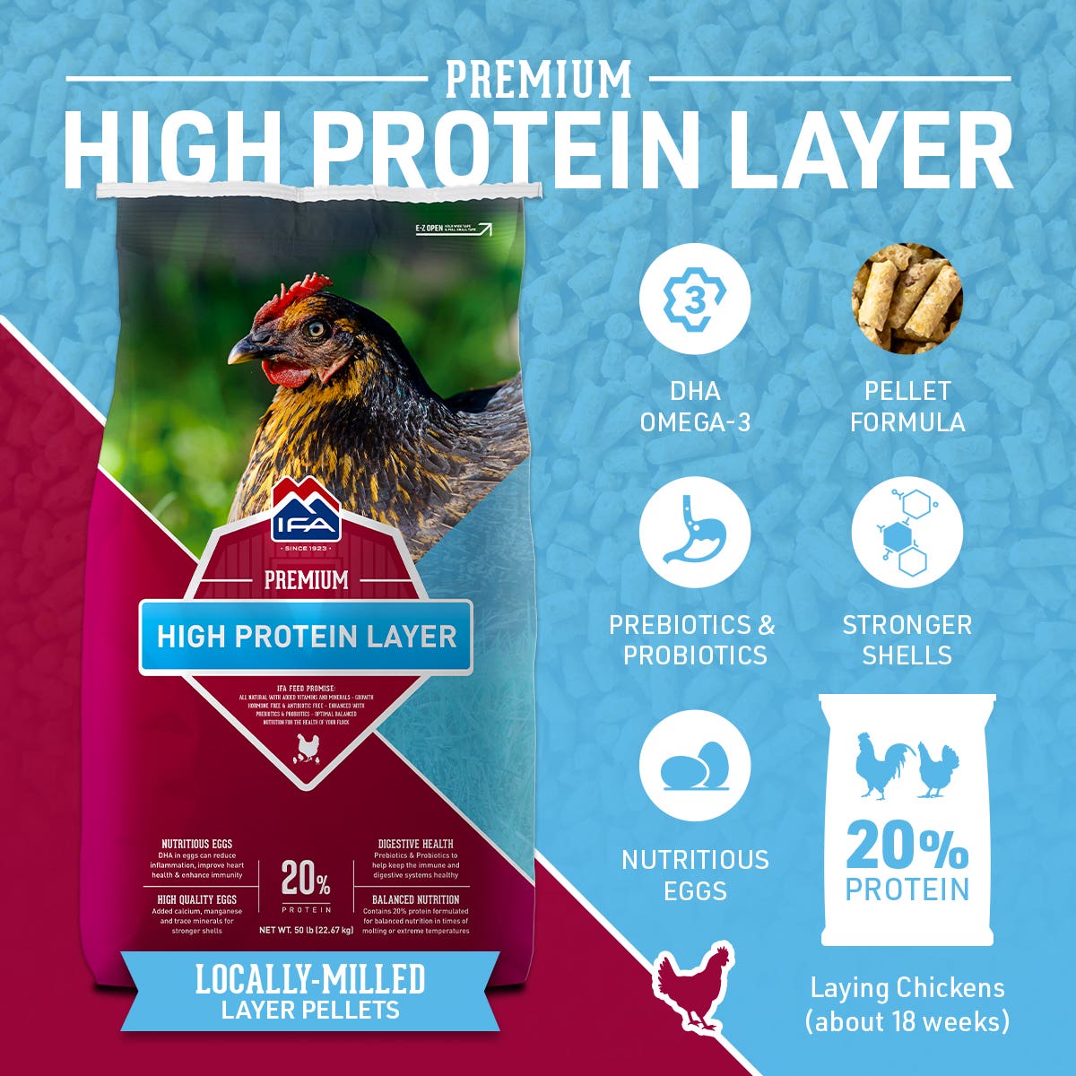 IFA High Protein Layer Pellet – Premium Poultry Feed, 50 Lb