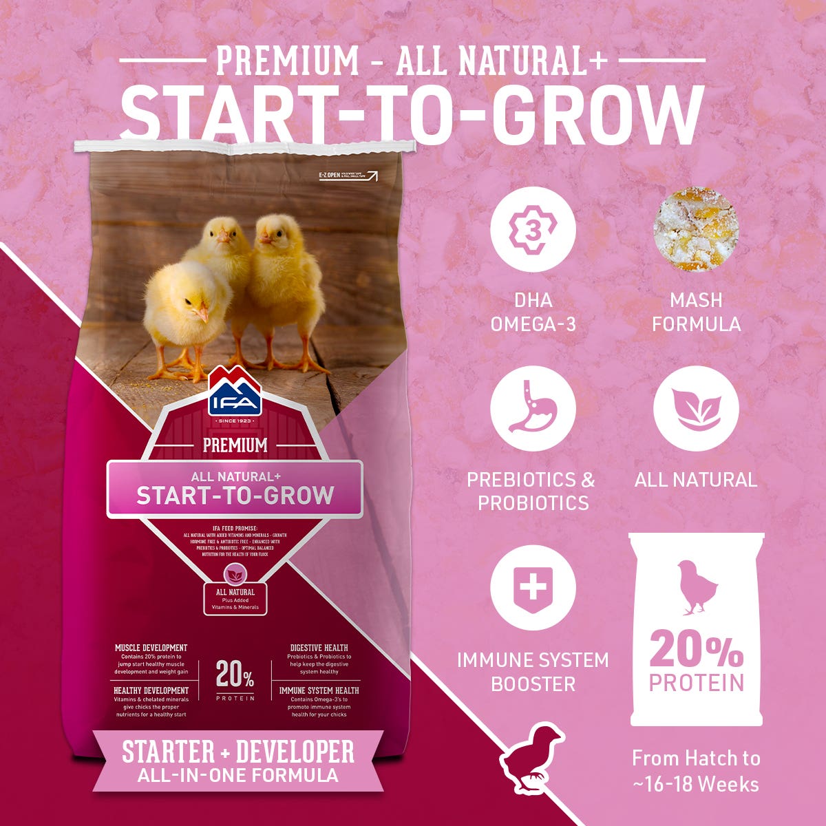 IFA All Natural+ Start-To-Grow, 50 Lb. -- Chick and Pullet Developer Mash Feed