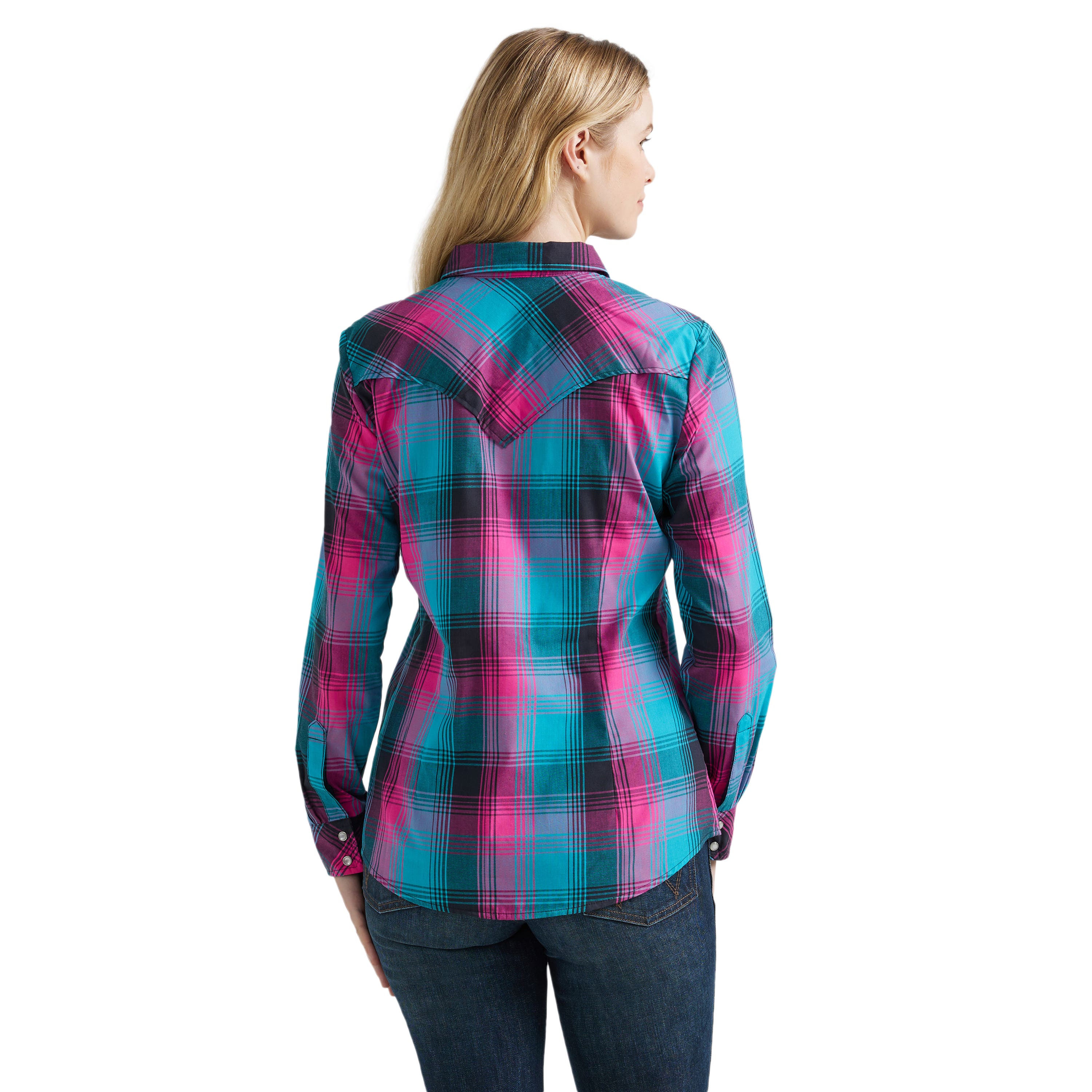 Wrangler Shirt, Western, M, Cotton, Assorted, Plaid Print/Pattern, Spread Collar, Long Sleeve, Tradtional