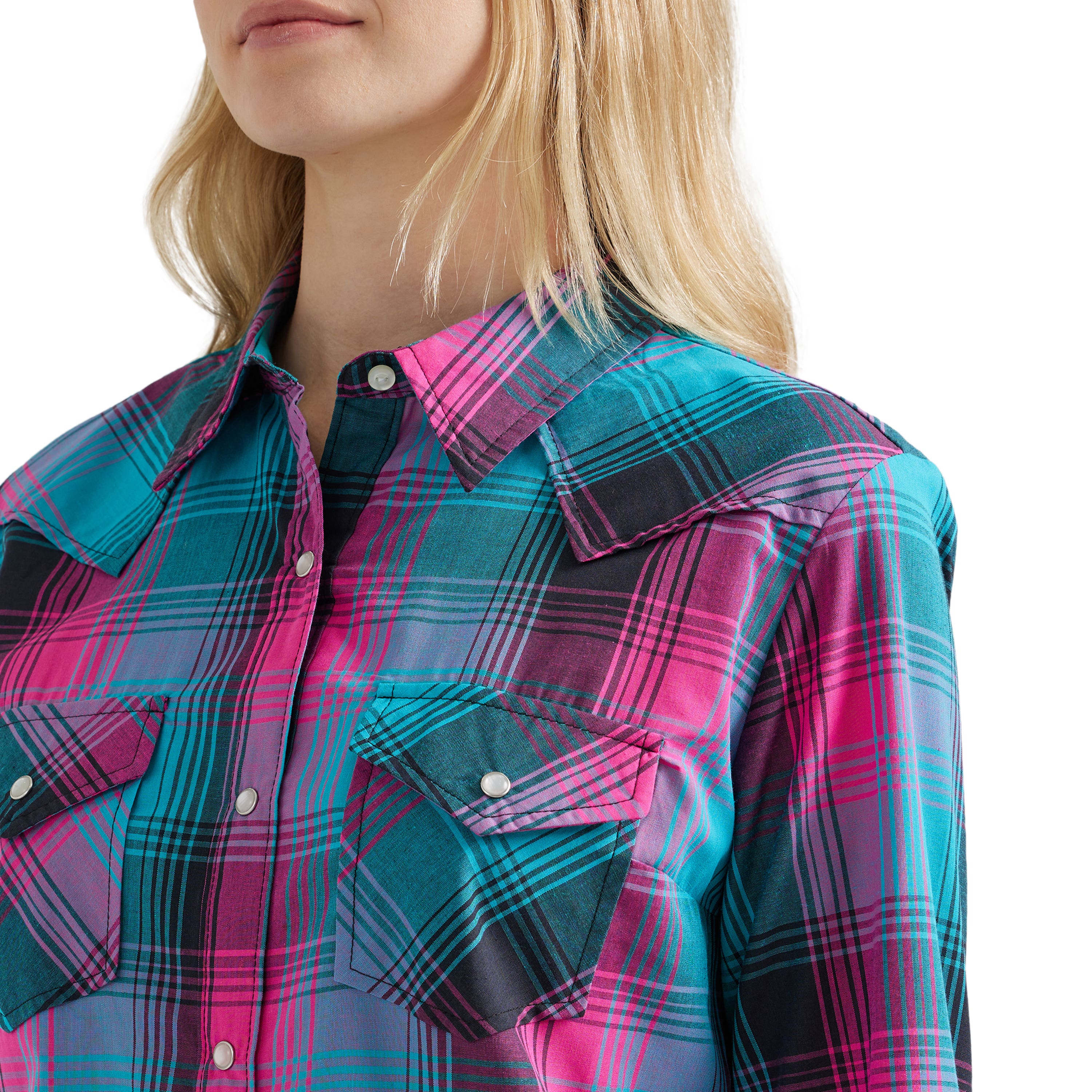 Wrangler Shirt, Western, M, Cotton, Assorted, Plaid Print/Pattern, Spread Collar, Long Sleeve, Tradtional