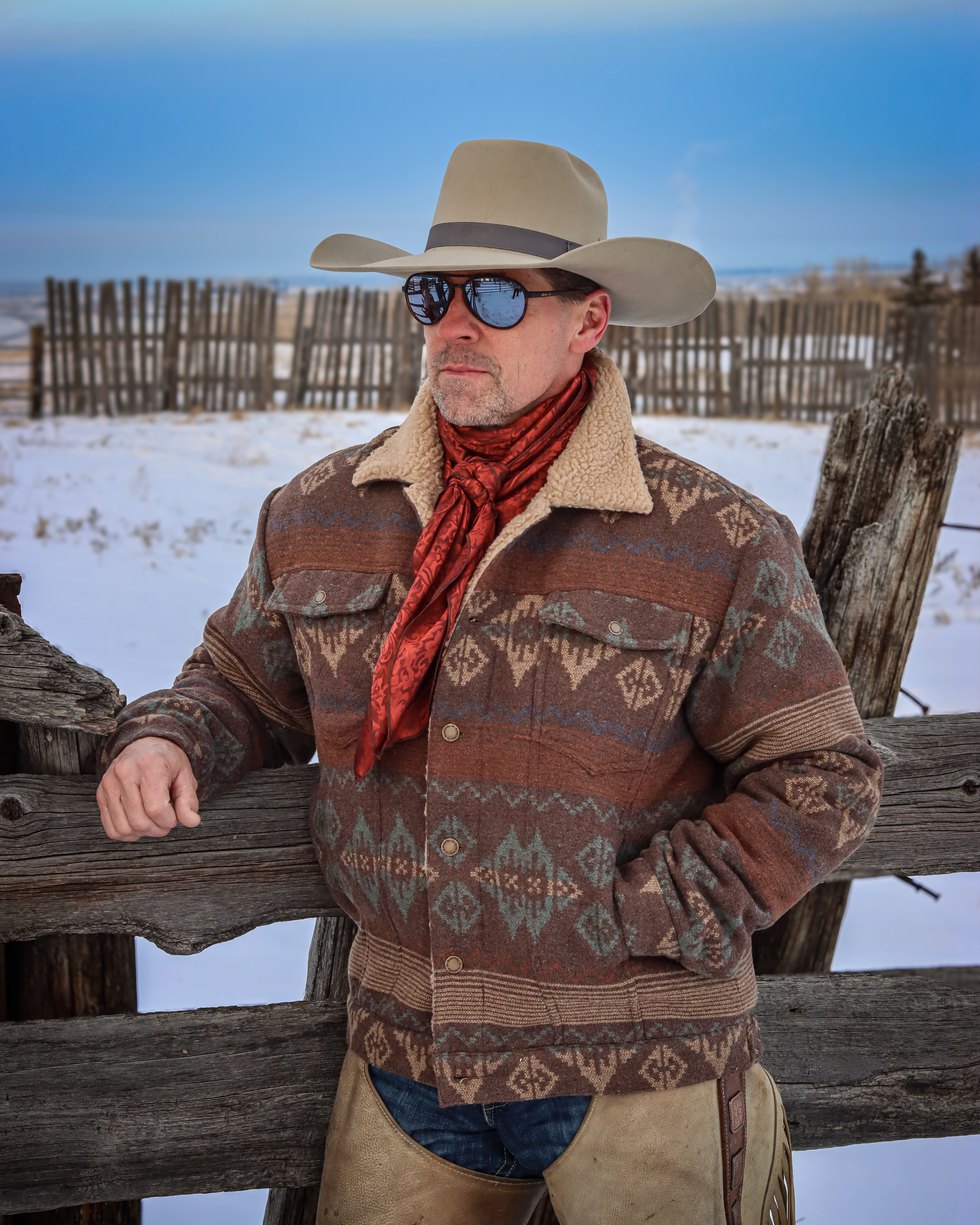 MontanaCo Men's Aztec Pattern Sherpa Jacket, Tan
