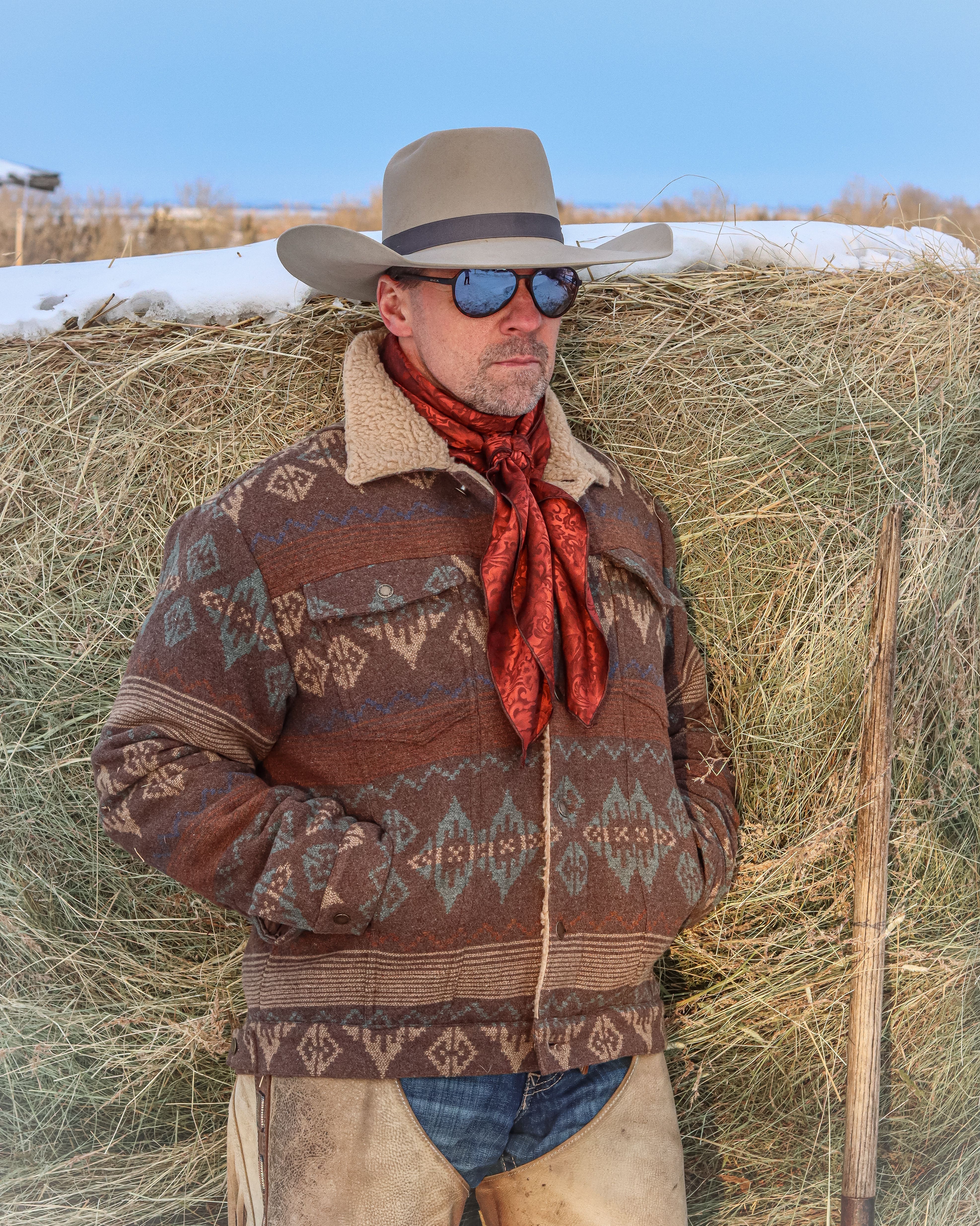 MontanaCo Men's Aztec Pattern Sherpa Jacket, Tan