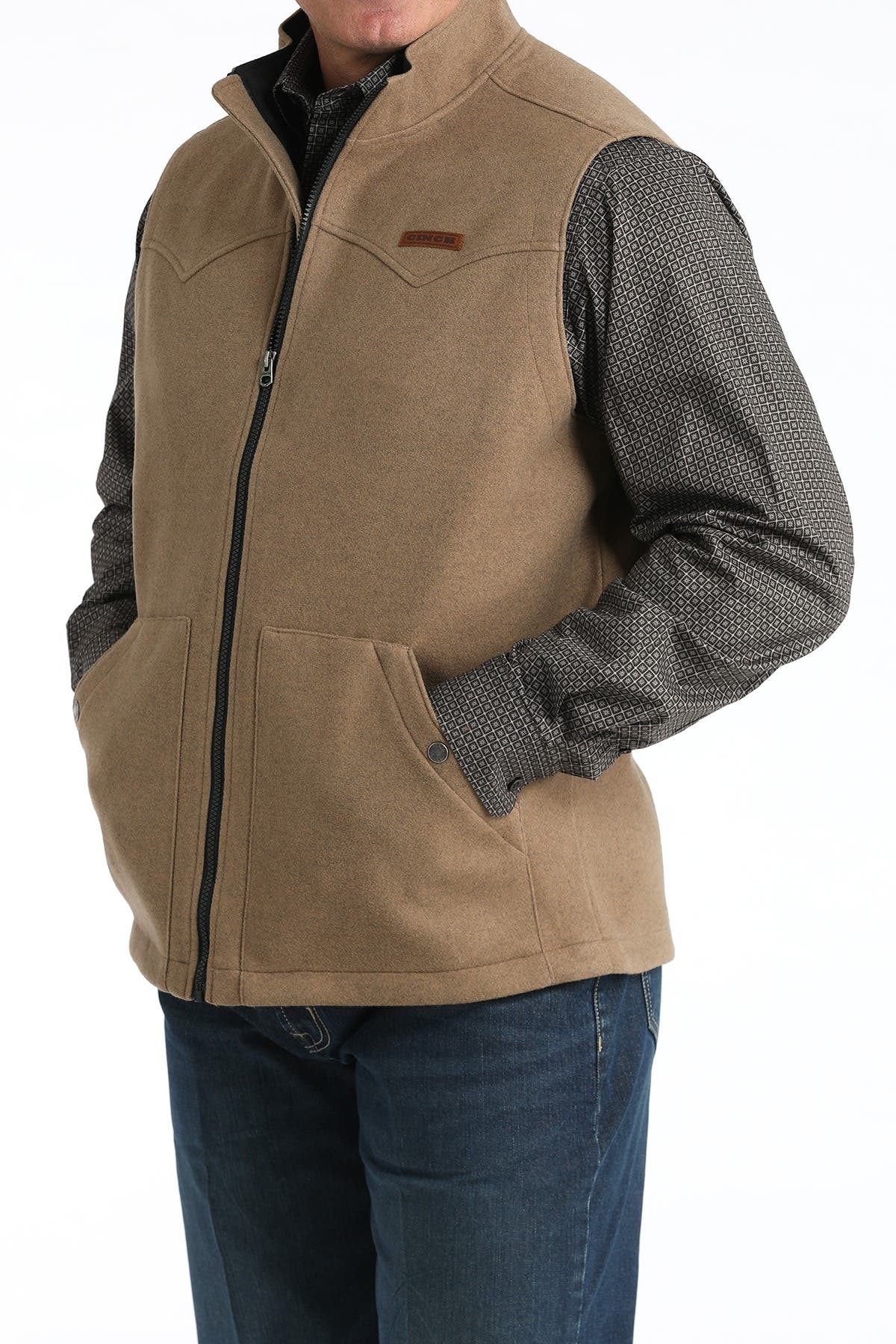 Cinch Men's Brushed Western Full Zip Vest, Khaki, 2XL