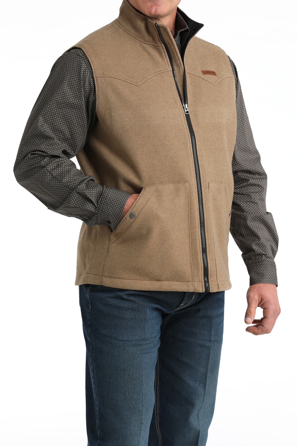 Cinch Men's Brushed Western Full Zip Vest, Khaki, 2XL