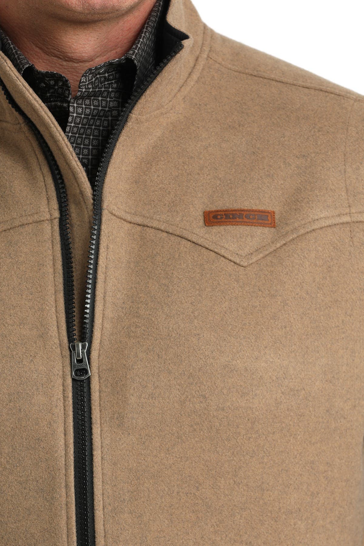 Cinch Men's Brushed Western Full Zip Vest, Khaki, 2XL