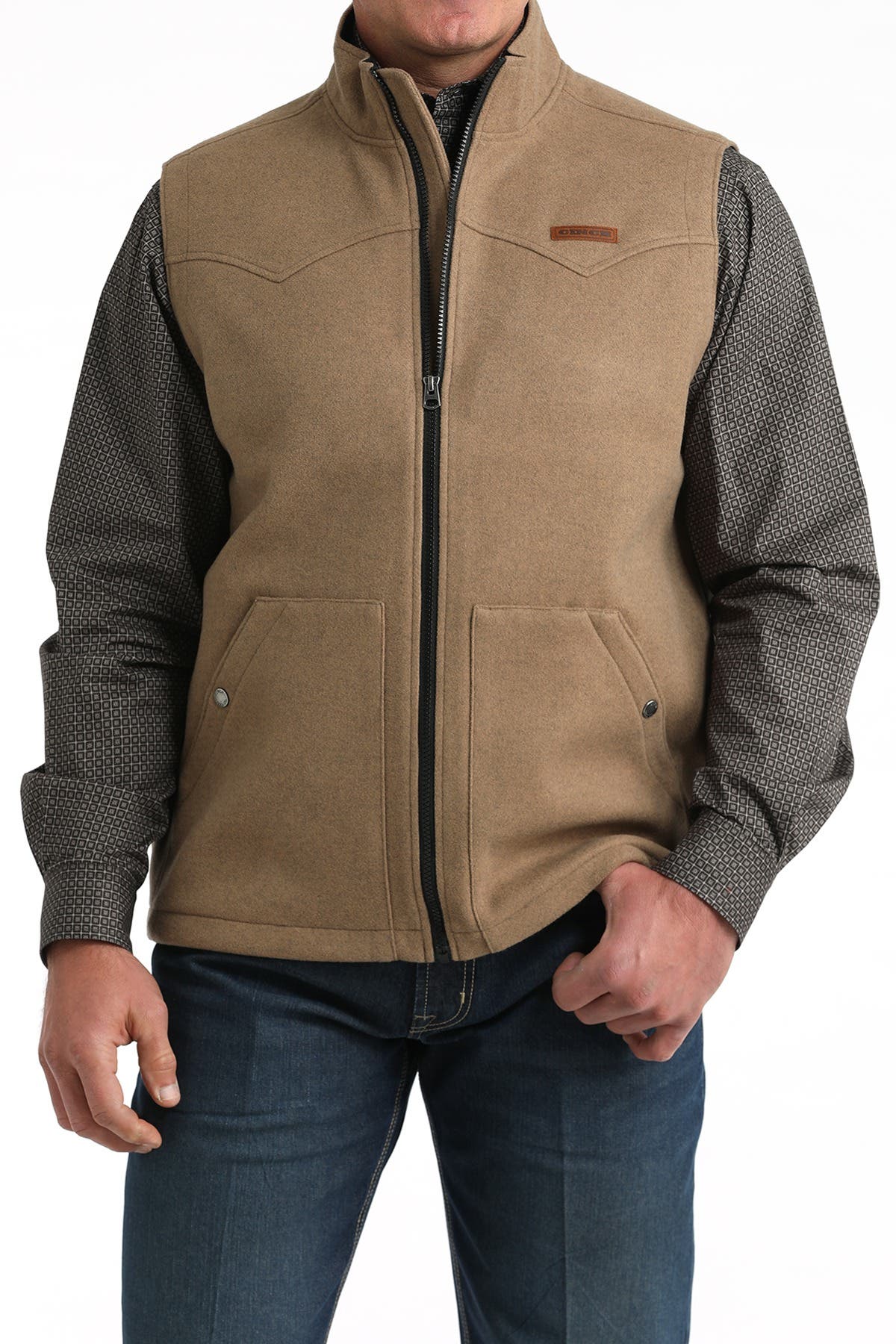 Cinch Men's Brushed Western Full Zip Vest, Khaki, 2XL