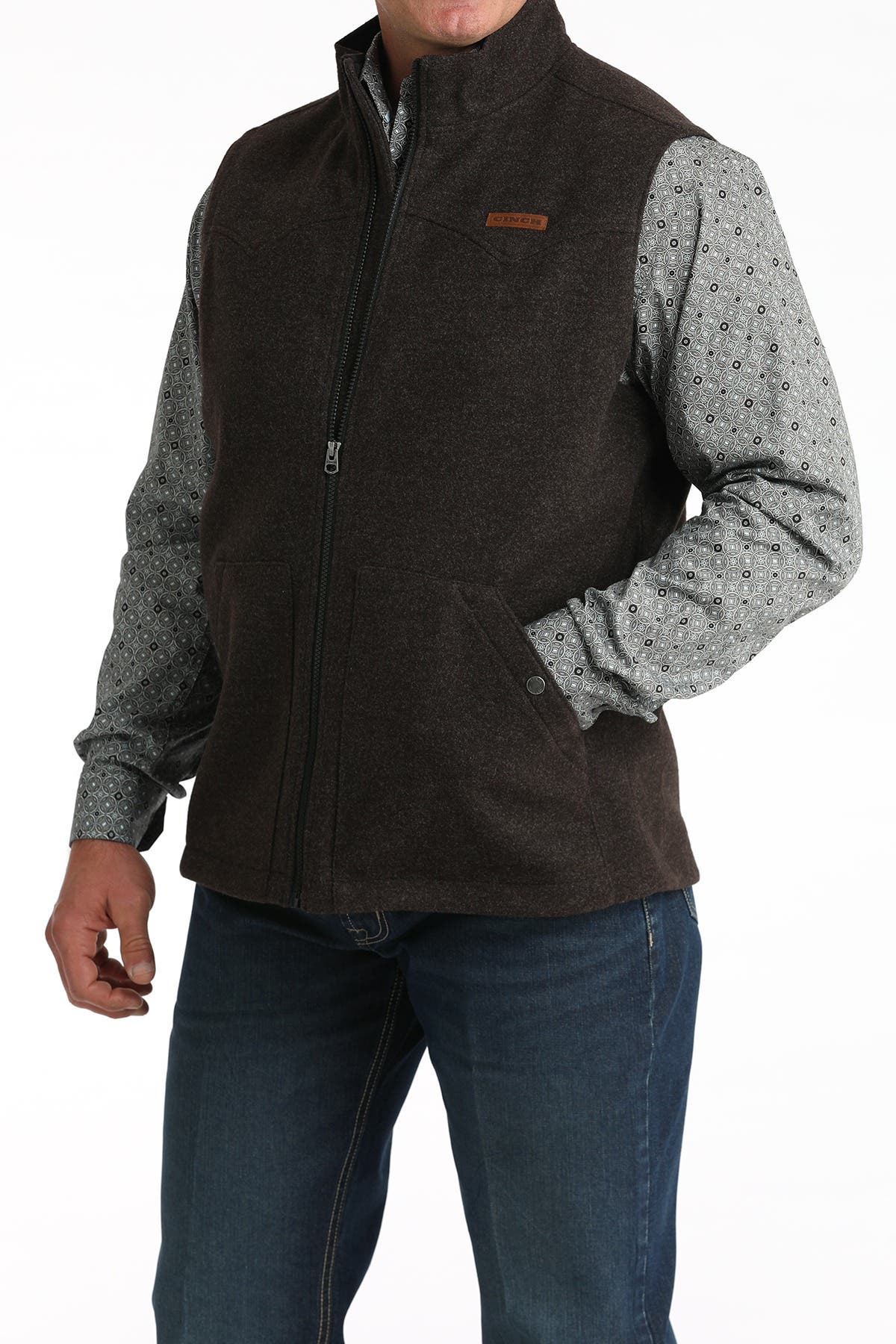 Cinch Men's Brushed Western Full Zip Vest, Brown, XL