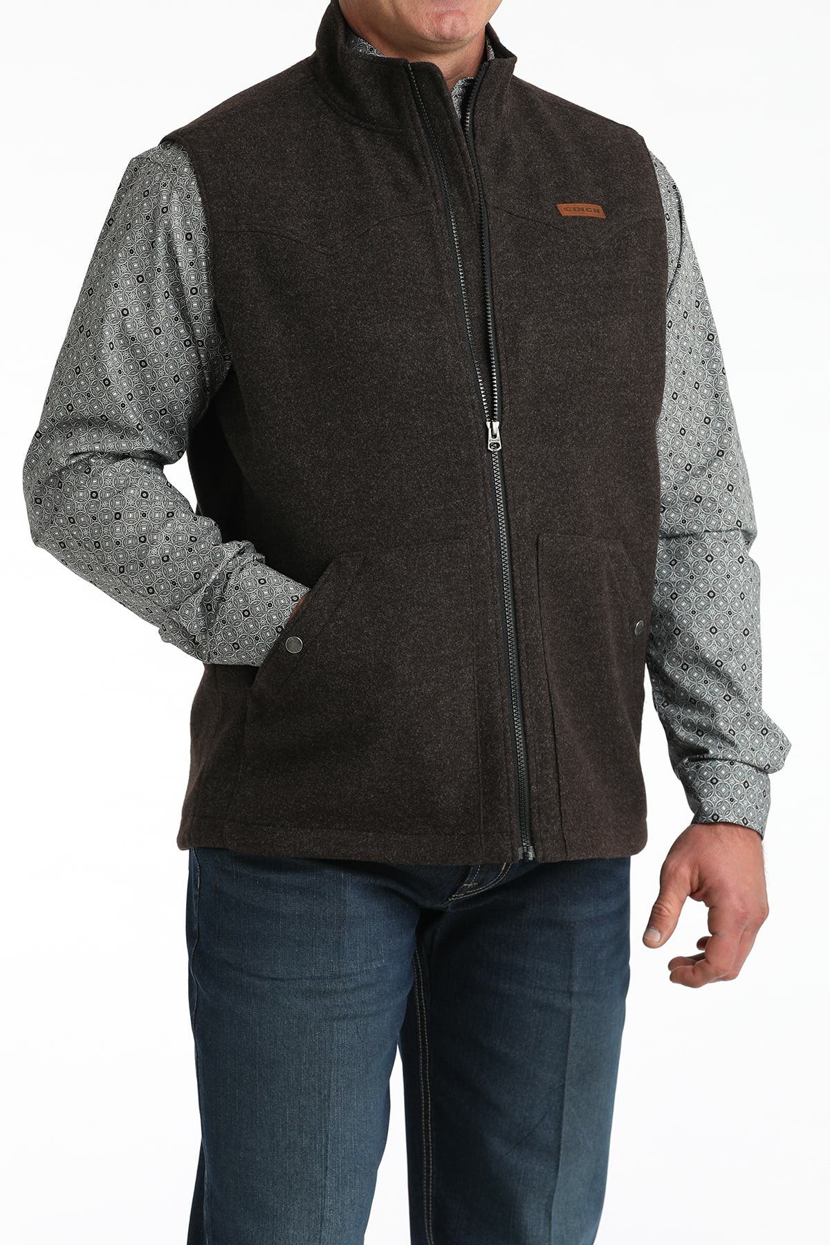 Cinch Men's Brushed Western Full Zip Vest, Brown, XL
