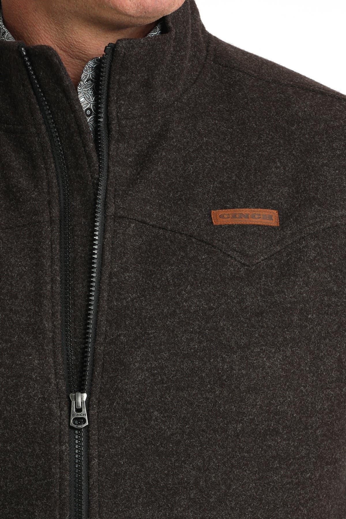 Cinch Men's Brushed Western Full Zip Vest, Brown, XL