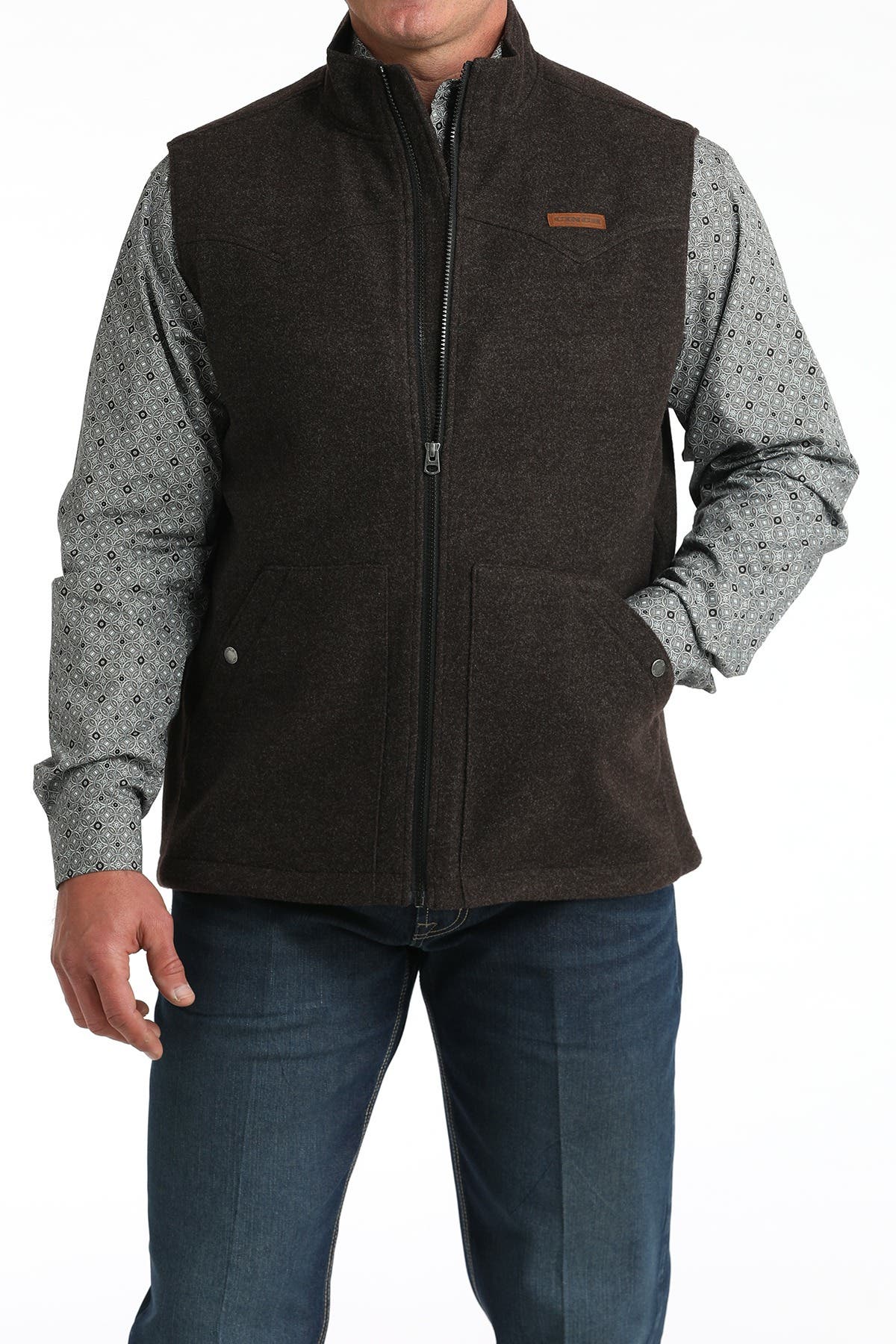 Cinch Men's Brushed Western Full Zip Vest, Brown, XL