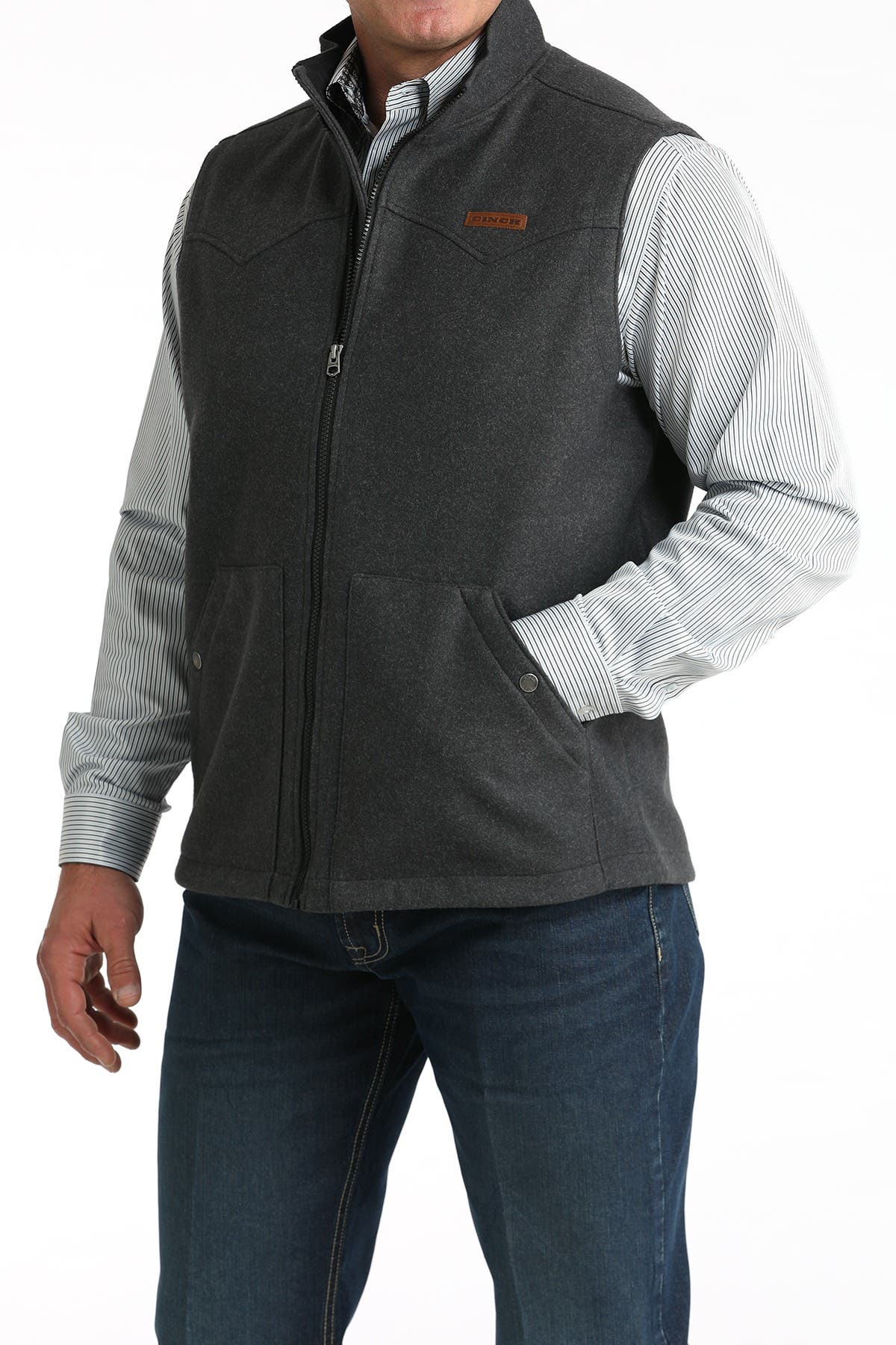 Cinch Men's Brushed Western Full Zip Vest, Charcoal, S