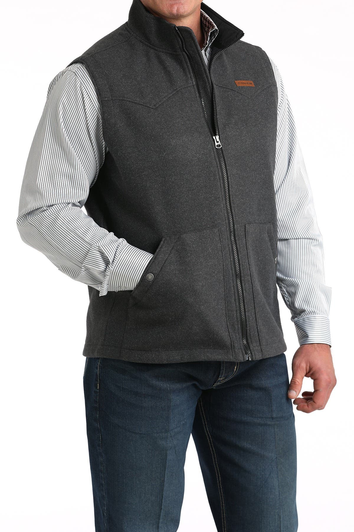 Cinch Men's Brushed Western Full Zip Vest, Charcoal, S