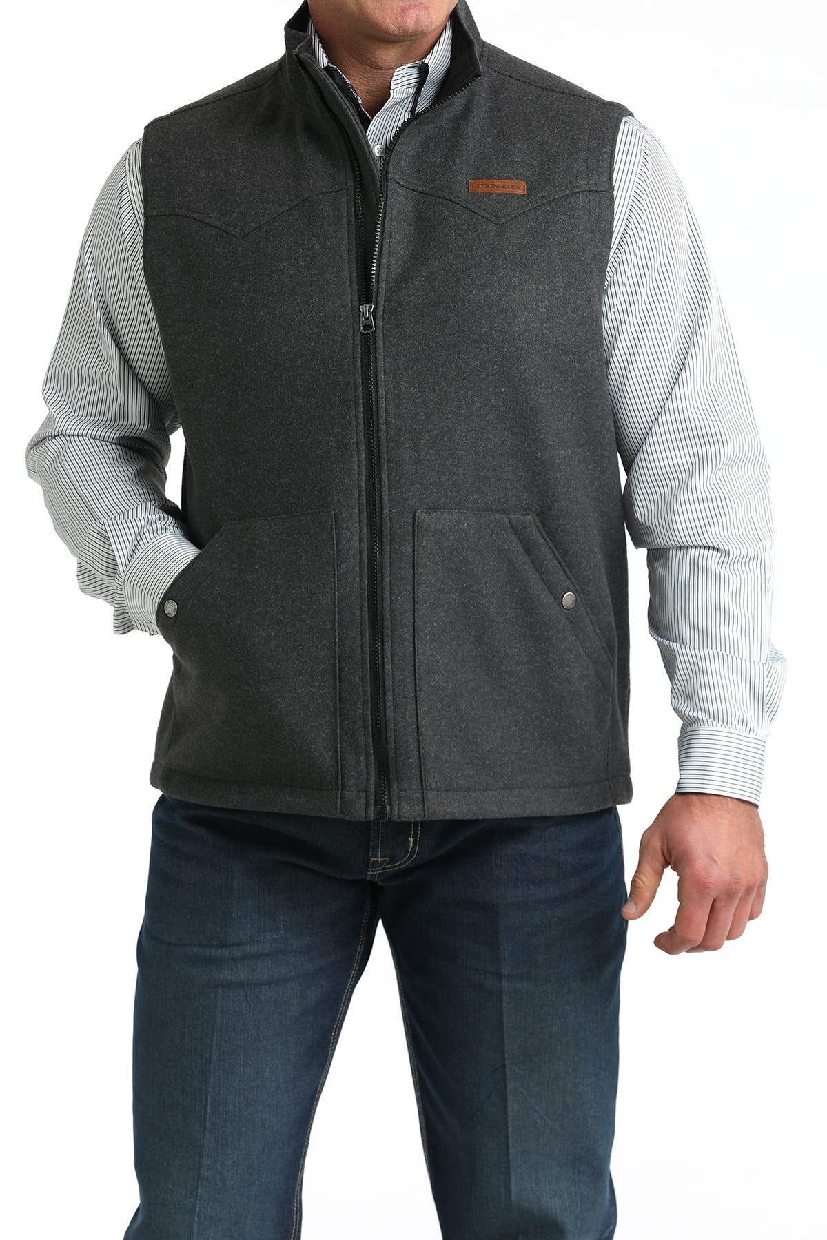 Cinch Men's Brushed Western Full Zip Vest, Charcoal, S