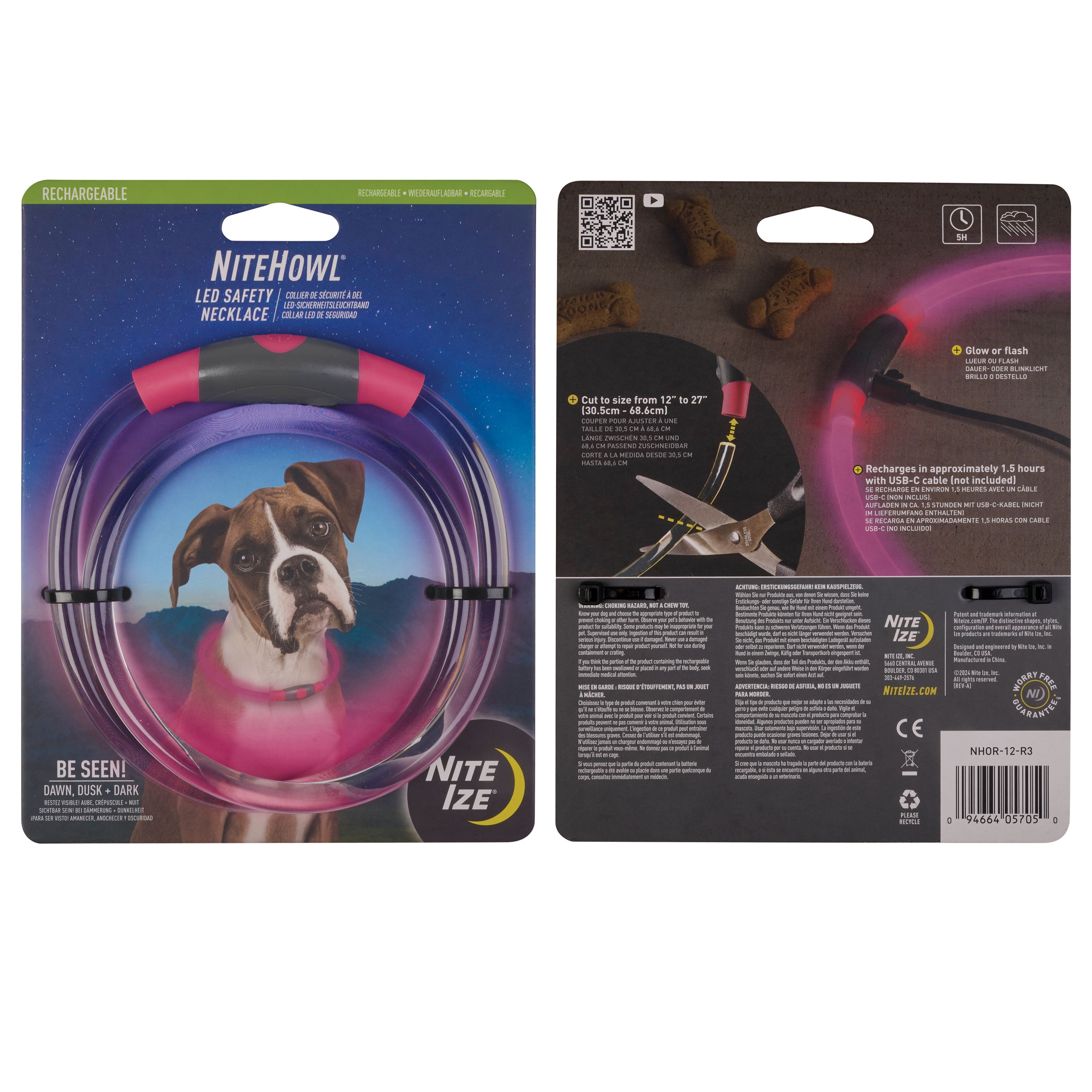 Nite Ize NiteHowl® Rechargeable LED Safety Necklace, Tie Dye Pink