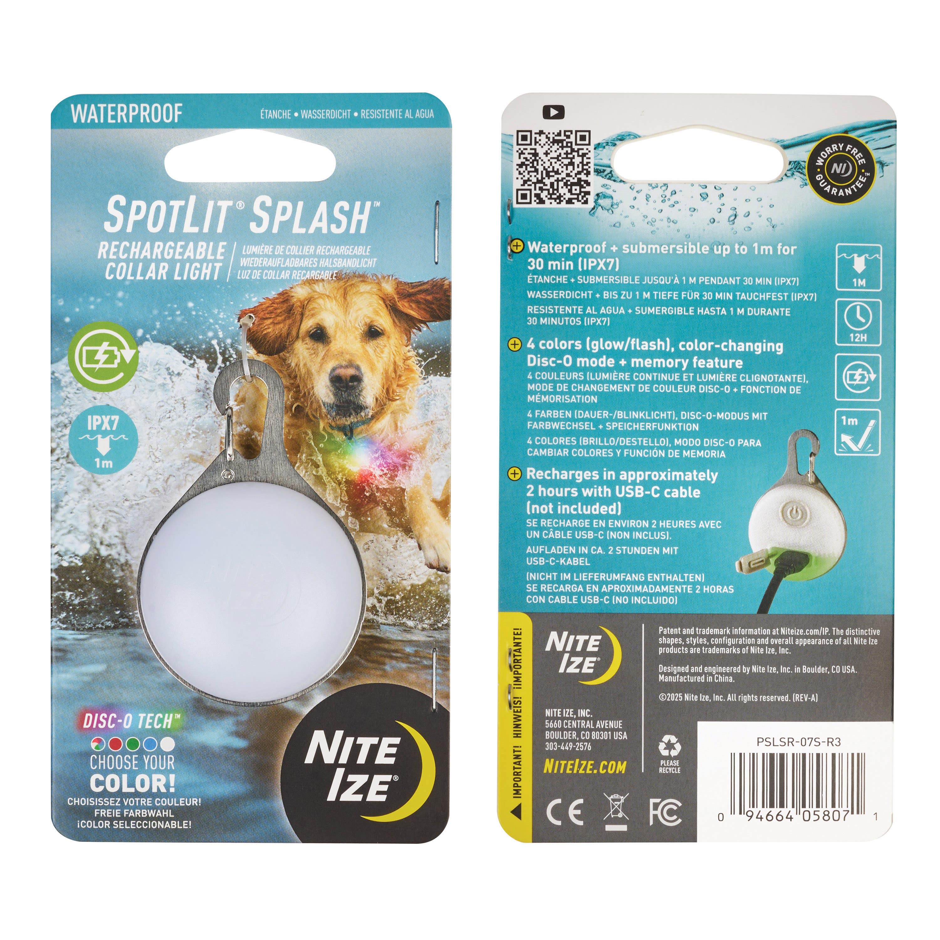 Nite Ize SpotLit Splash Waterproof Rechargeable Collar Light, Disc-O Tech