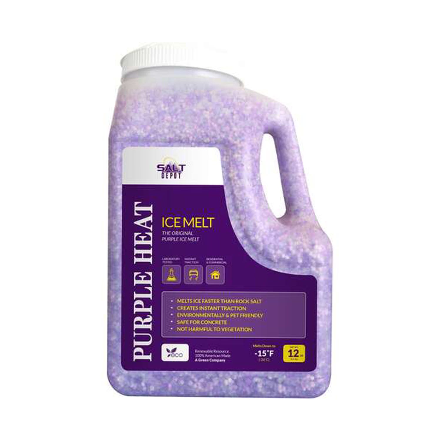 Salt Depot PURPLE HEAT Purple Heat Ice Melt, Crystalline, Purple, Slightly Aromatic, 12 lb, Jug