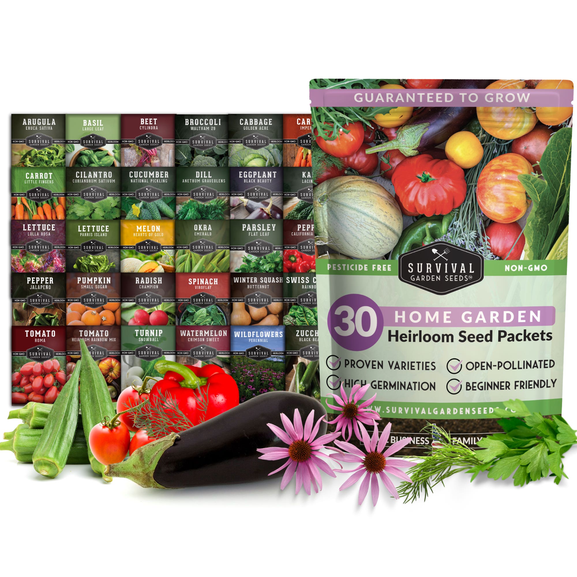 Survival Garden Seeds Family Home Garden Kit, 30 Easy to Grow Seeds for a Victory Garden