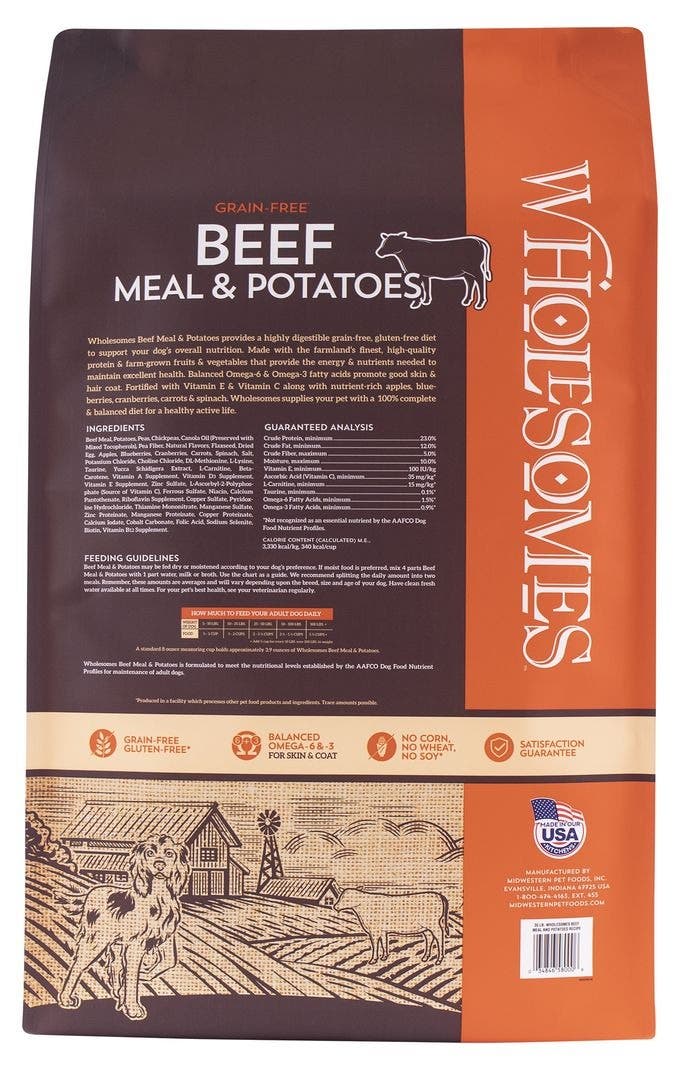 SPORTMiX Wholesomes Dog Food, Dry, Beef, Rice Flavor, 40 lb Bag