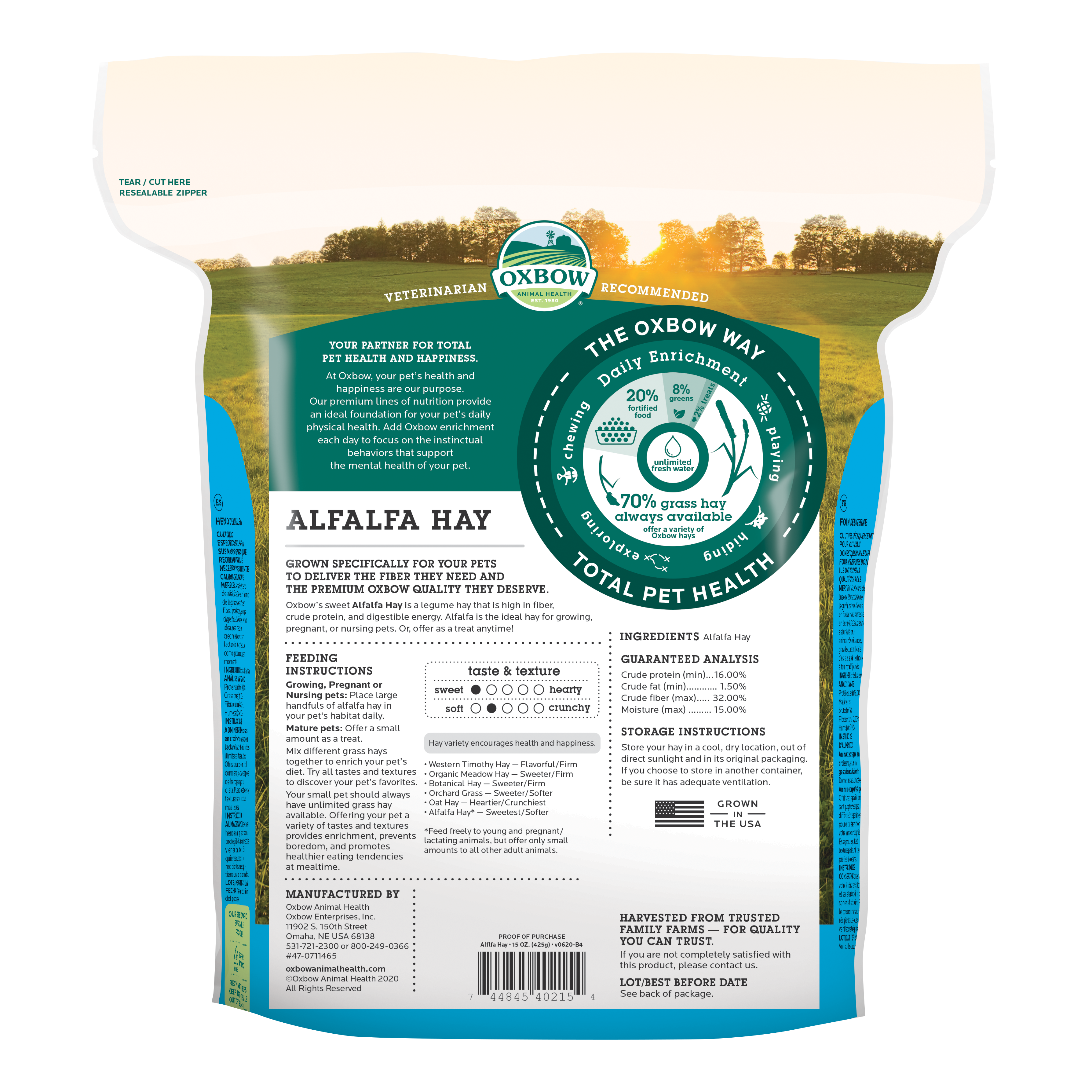 Oxbow Alfalfa Hay Pet Food, Sweet, 15 oz