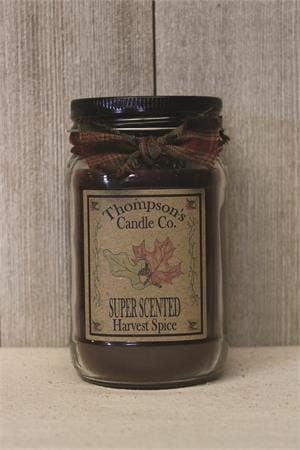 Thompson's Candle Co Small Mason Jar Candle, 12 oz Candle, Harvest Spice Fragrance, 55 hr Burning
