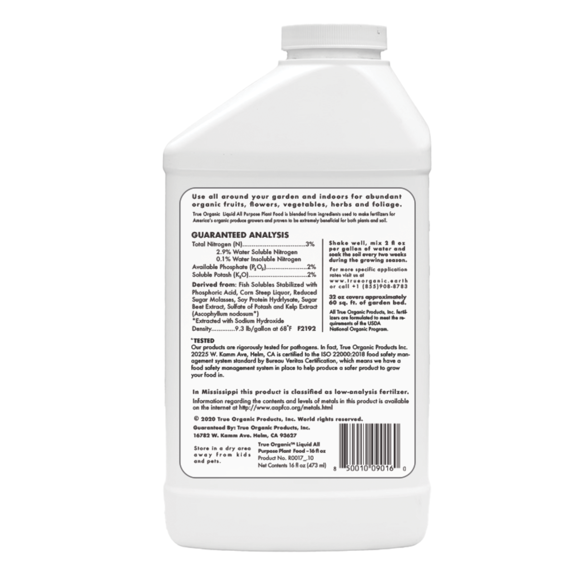 True Organic All Purpose Food, Liquid, 3-2-2 N-P-K Ratio, 32 oz Bottle