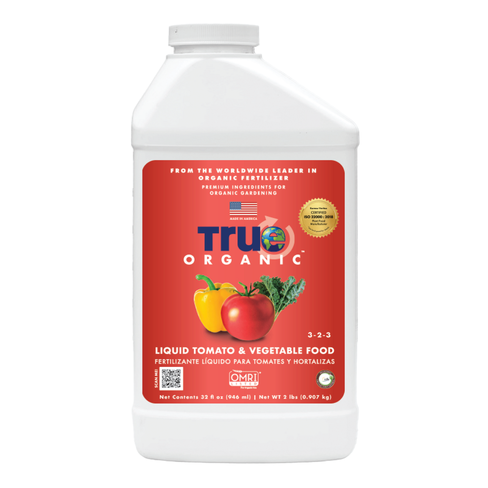 True Organic Tomato and Vegetable Food, Liquid, 3-2-3 N-P-K Ratio, 32 oz Bottle