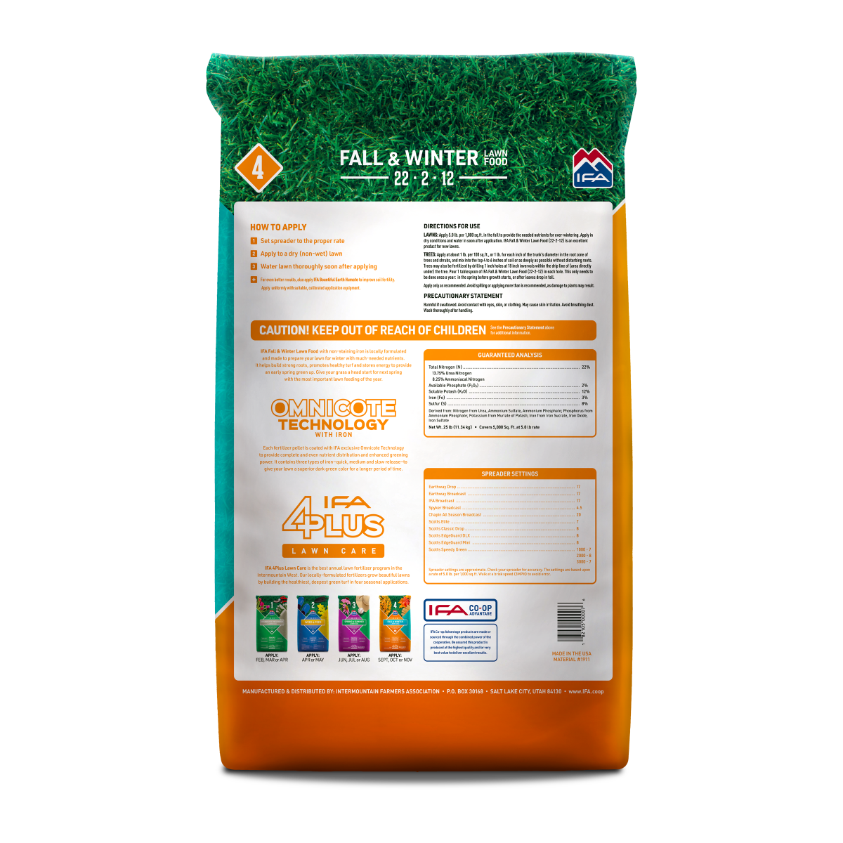IFA Fall & Winter Lawn Fertilizer, 50 Lb. Bag, 22-2-12