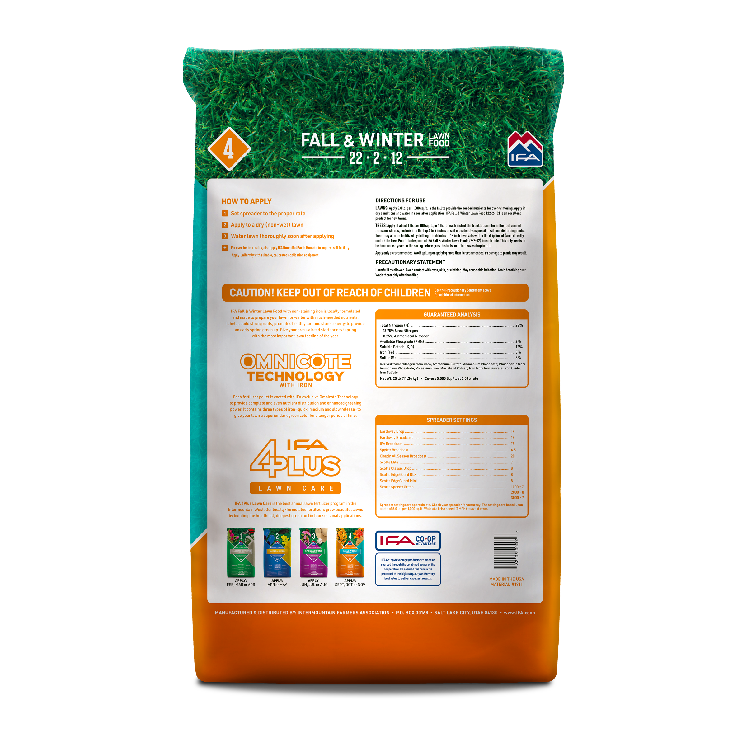 IFA Fall & Winter Lawn Fertilizer, 50 Lb. Bag, 22-2-12