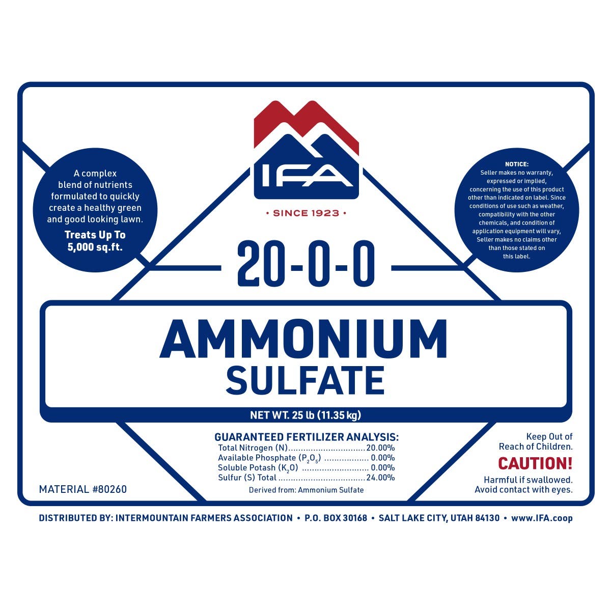 IFA Ammonium Sulfate 20-0-0 Lawn Fertilizer, 25 Lb.
